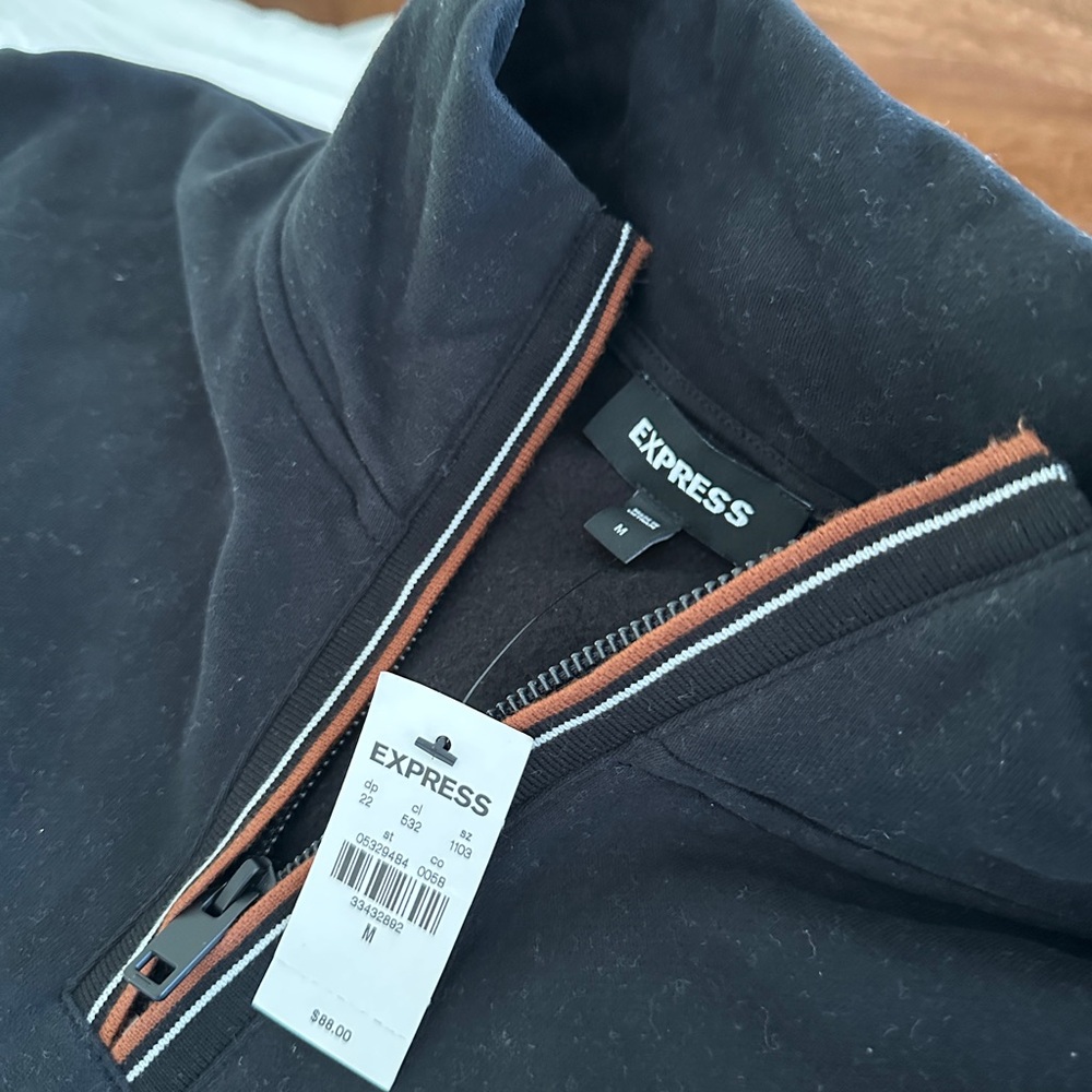 Express Men's Black Zip-Front Pullover with Contrast Trim